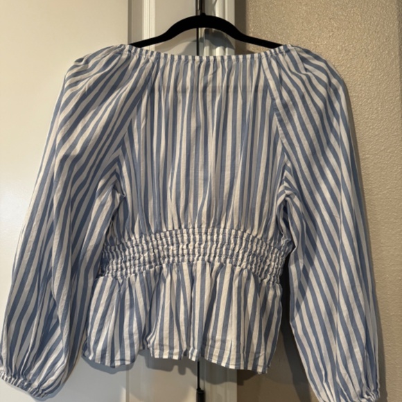 J. Crew V-neck Smocked Waist Top, Size extra small, black and white stripes - Picture 8 of 12